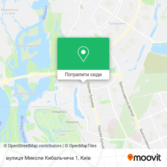 Карта вулиця Миколи Кибальчича 1
