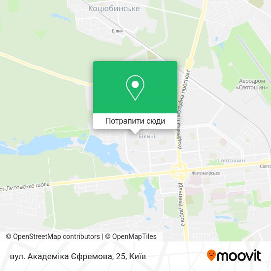 Карта вул. Академіка Єфремова, 25