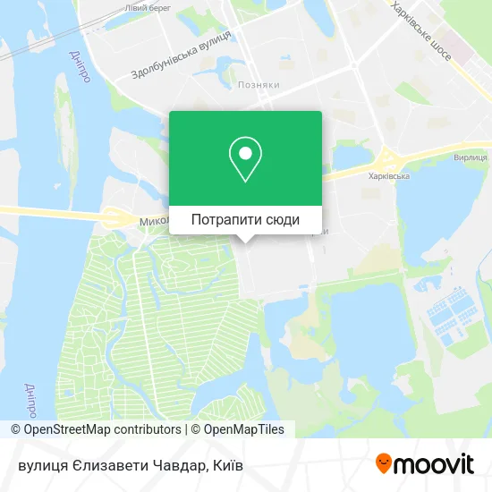 Карта вулиця Єлизавети Чавдар