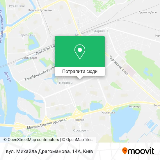 Карта вул. Михайла Драгоманова, 14А