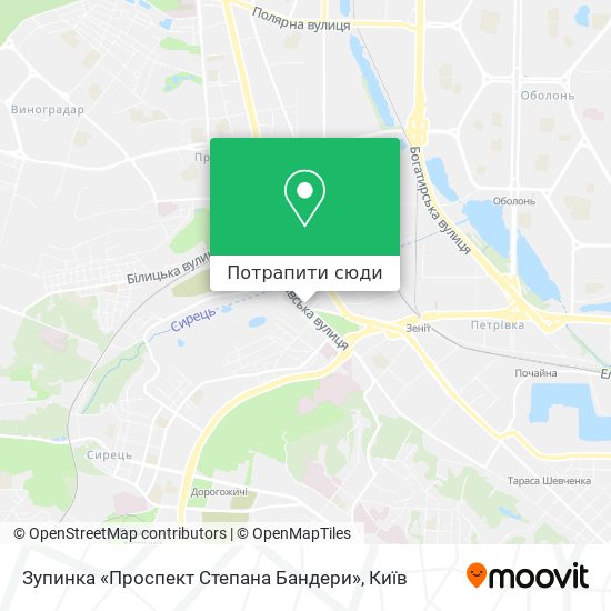 Карта Зупинка «Проспект Степана Бандери»