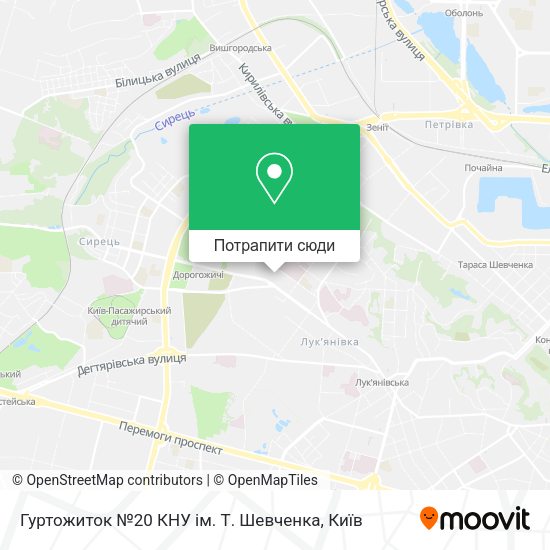 Карта Гуртожиток №20 КНУ ім. Т. Шевченка