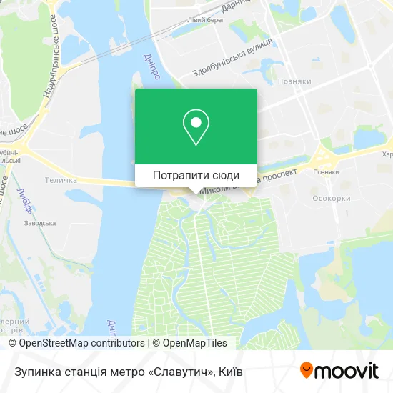 Карта Зупинка станція метро «Славутич»