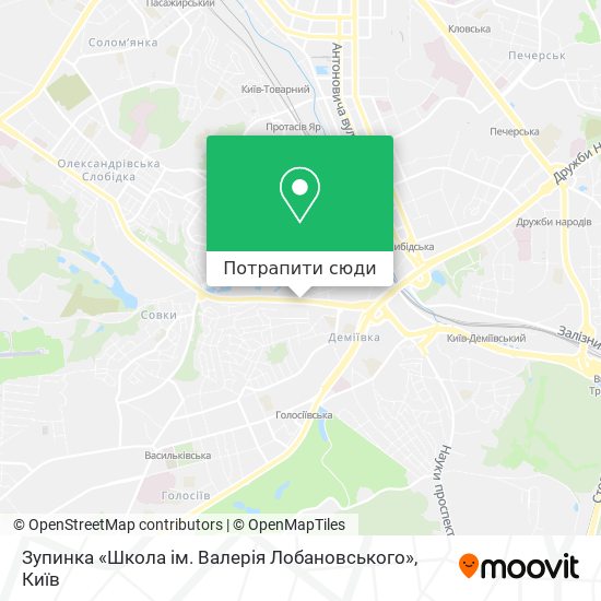 Карта Зупинка «Школа ім. Валерія Лобановського»