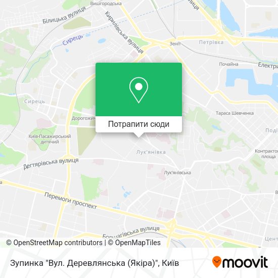 Карта Зупинка "Вул. Деревлянська (Якіра)"