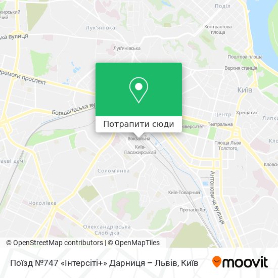 Карта Поїзд №747 «Інтерсіті+» Дарниця – Львів
