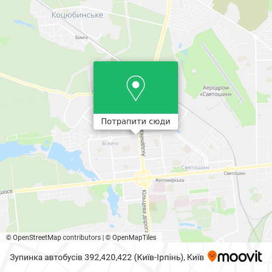 Карта Зупинка автобусів 392,420,422 (Київ-Ірпінь)