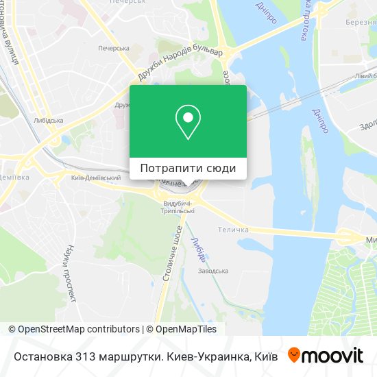 Карта Остановка 313 маршрутки. Киев-Украинка