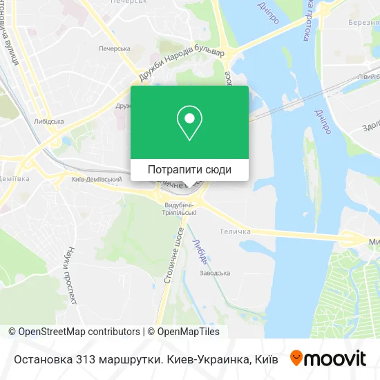 Карта Остановка 313 маршрутки. Киев-Украинка