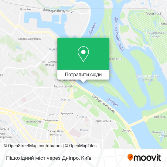 Карта Пішохідний міст через Дніпро