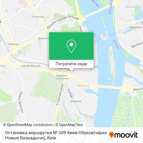 Карта Остановка маршрутки № 309 Киев-Обухов(через Новые Безрадычи)