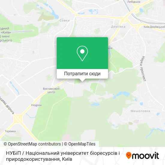 Карта НУБіП / Національний університет біоресурсів і природокористування