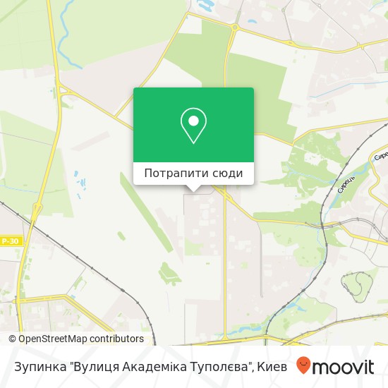 Карта Зупинка "Вулиця Академiка Туполєва"