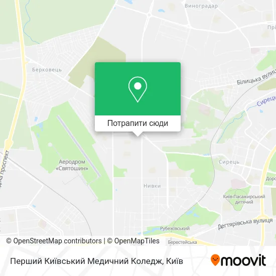 Карта Перший  Київський Медичний Коледж