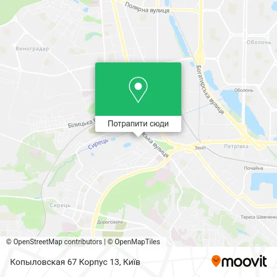 Карта Копыловская 67 Корпус 13