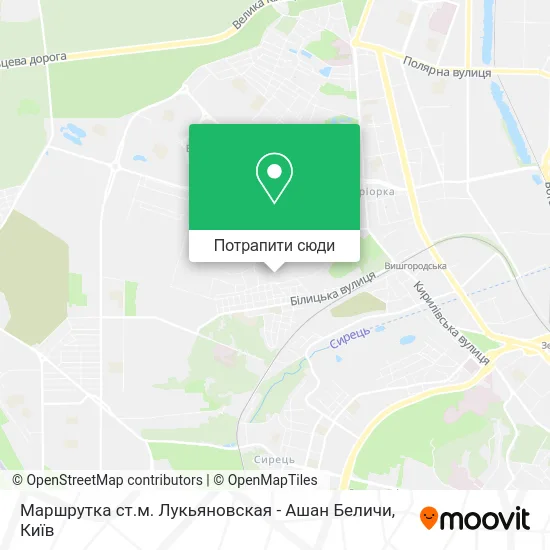 Карта Маршрутка ст.м. Лукьяновская - Ашан Беличи