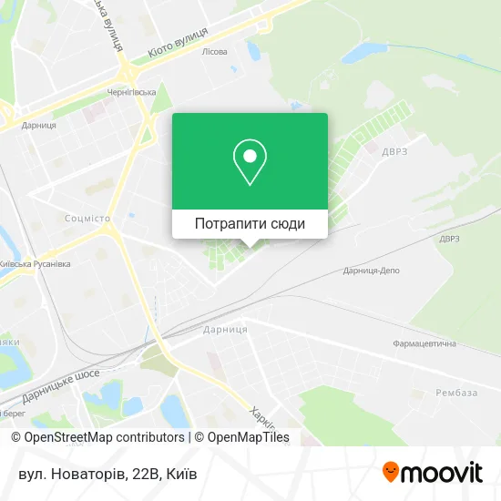 Карта вул. Новаторів, 22В