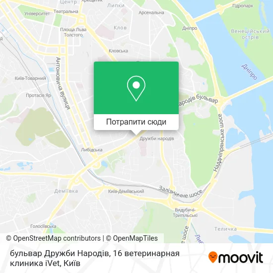 Карта бульвар Дружби Народів, 16 ветеринарная клиника iVet