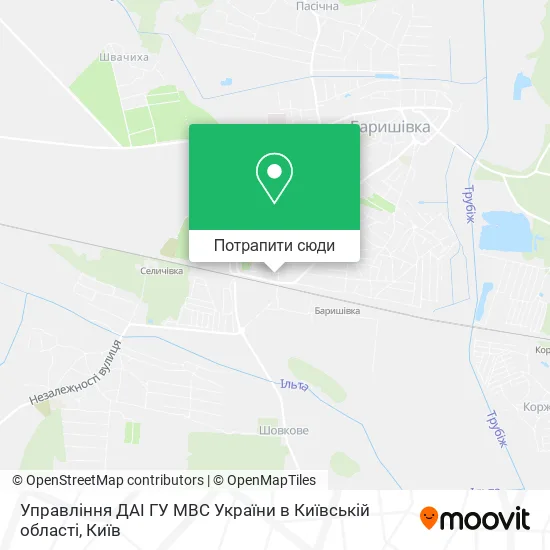 Карта Управління ДАІ ГУ МВС України в Київській області