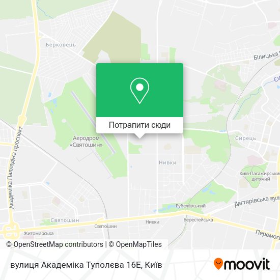 Карта вулиця Академіка Туполєва 16Е