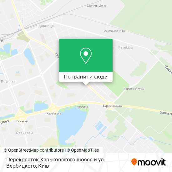 Карта Перекресток Харьковского шоссе и ул. Вербицкого