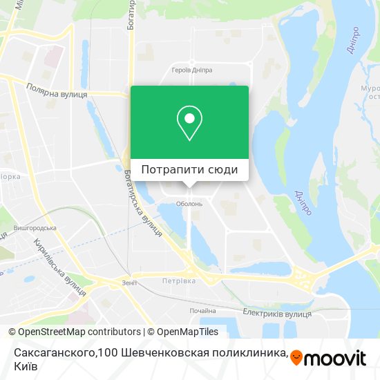 Карта Саксаганского,100 Шевченковская поликлиника