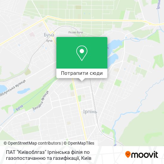 Карта ПАТ "Київоблгаз" Ірпінська філія по газопостачанню та газифікації