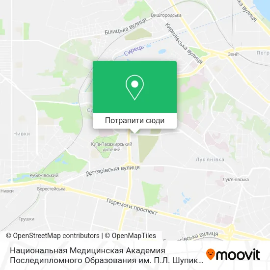 Карта Национальная Медицинская Академия Последипломного Образования им. П.Л. Шупика