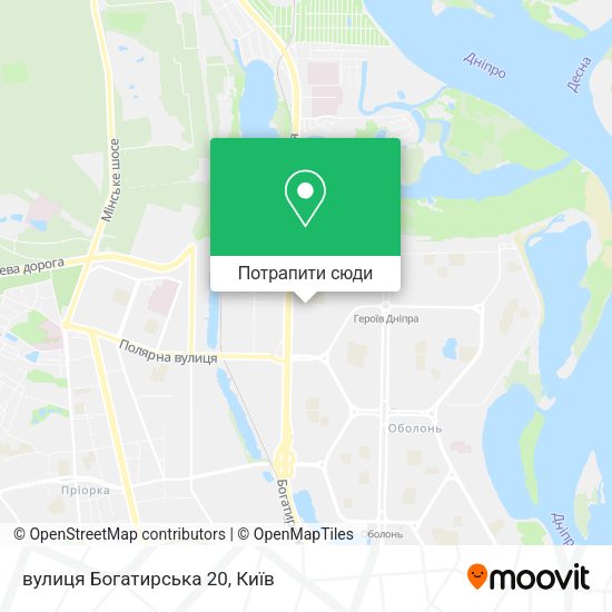 Карта вулиця Богатирська 20