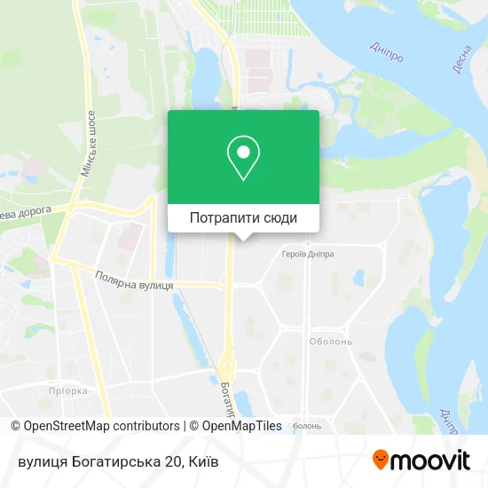Карта вулиця Богатирська 20