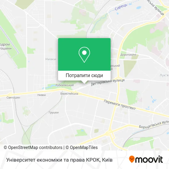 Карта Університет економіки та права КРОК