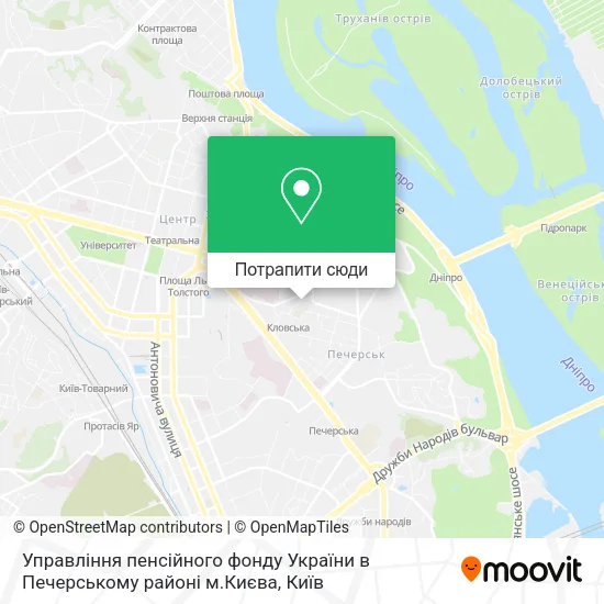 Карта Управління пенсійного фонду України в Печерському районі м.Києва