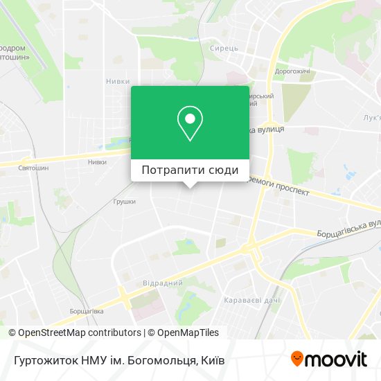 Карта Гуртожиток НМУ iм. Богомольця