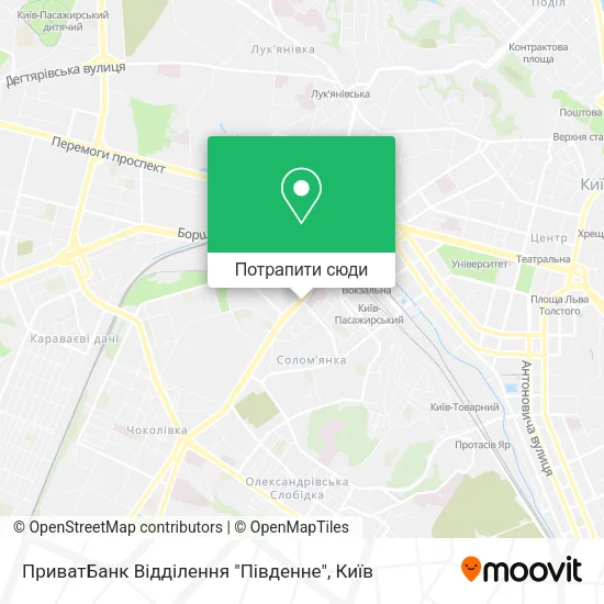 Карта ПриватБанк Відділення "Південне"