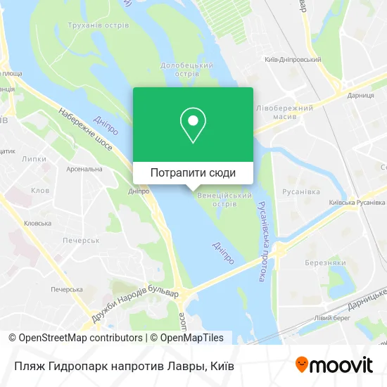 Карта Пляж Гидропарк напротив Лавры