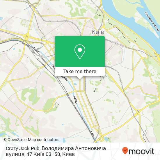 Карта Crazy Jack Pub, Володимира Антоновича вулиця, 47 Київ 03150