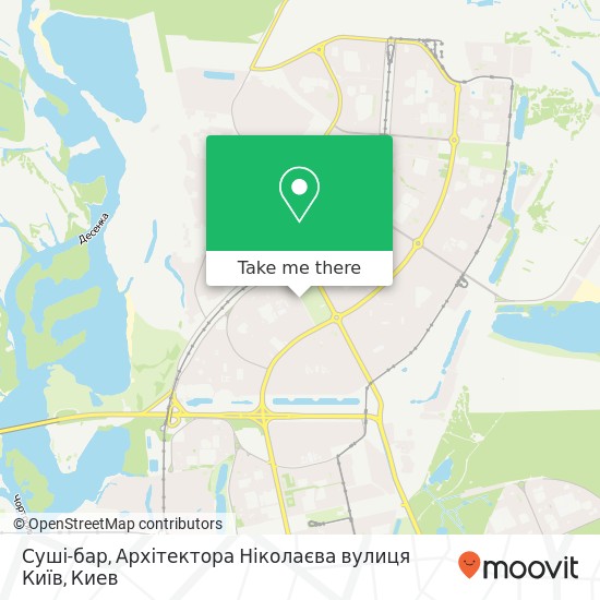 Карта Суші-бар, Архітектора Ніколаєва вулиця Київ