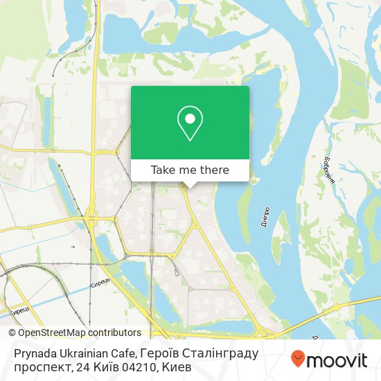 Карта Prynada Ukrainian Cafe, Героїв Сталінграду проспект, 24 Київ 04210