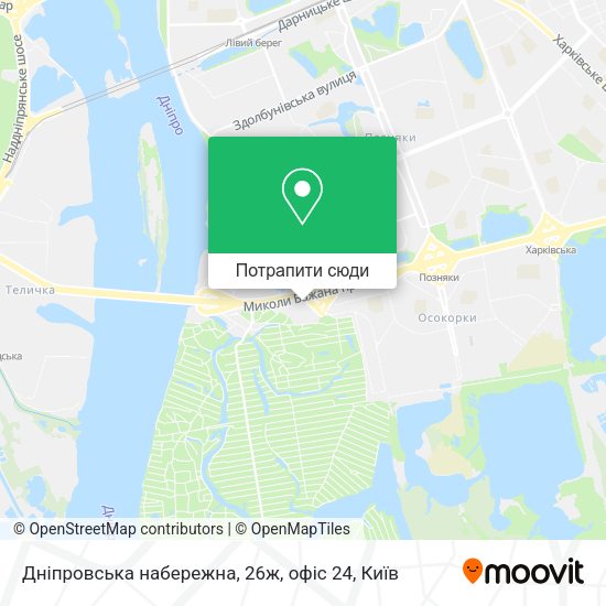 Карта Дніпровська набережна, 26ж, офіс 24