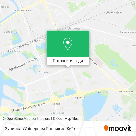 Карта Зупинка «Універсам Позняки»