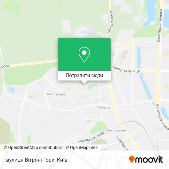 Карта вулиця Вітряні Гори