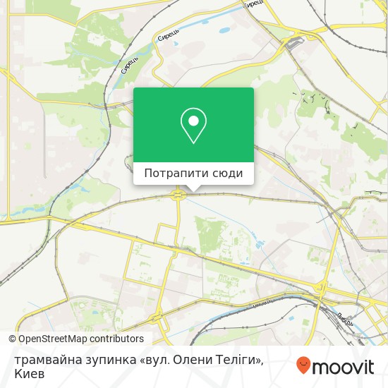 Карта трамвайна зупинка «вул. Олени Теліги»