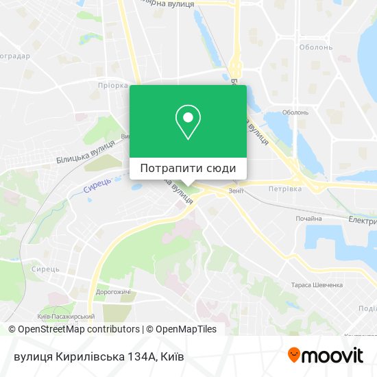Карта вулиця Кирилівська 134А