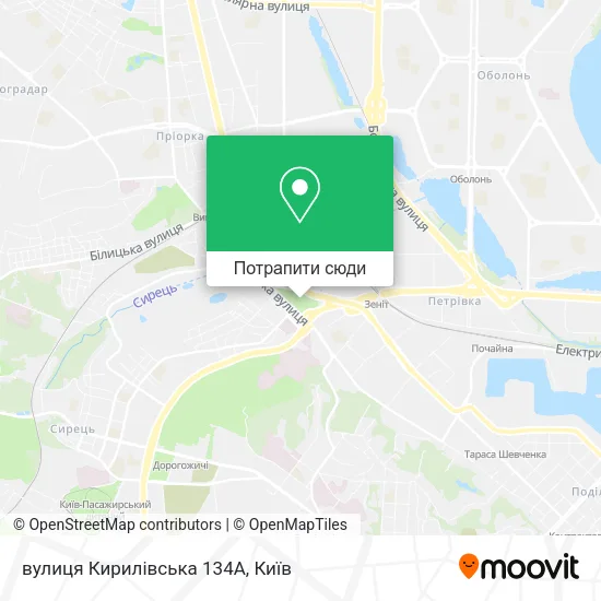 Карта вулиця Кирилівська 134А