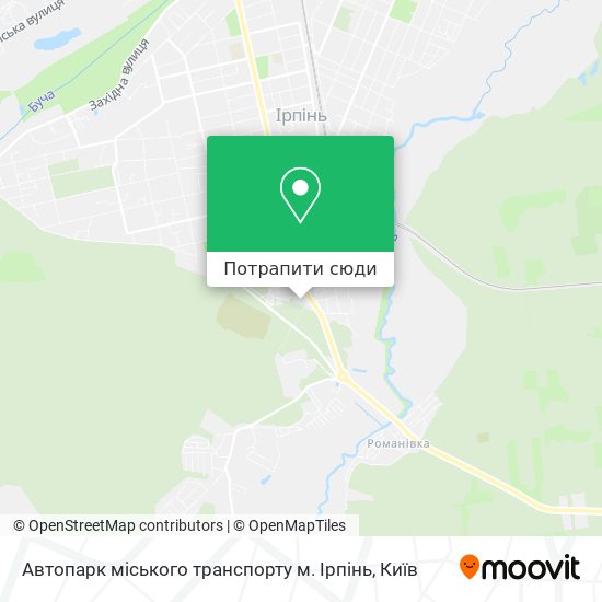 Карта Автопарк міського транспорту м. Ірпінь