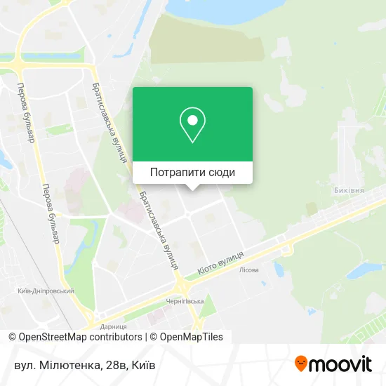 Карта вул. Мілютенка, 28в