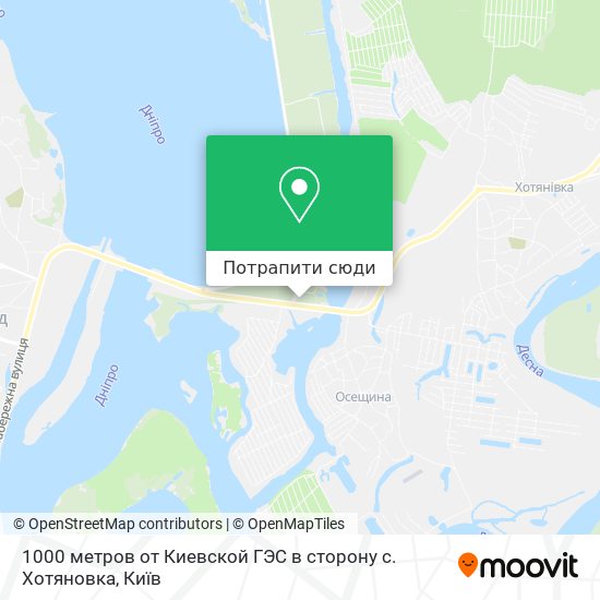 Карта 1000 метров от Киевской ГЭС в сторону с. Хотяновка