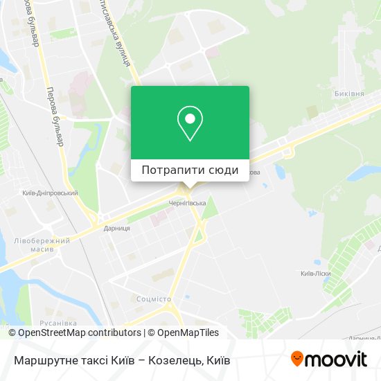 Карта Маршрутне таксі Київ – Козелець