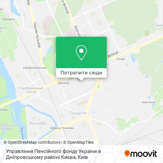 Карта Управління Пенсійного фонду України в Дніпровському районі Києва