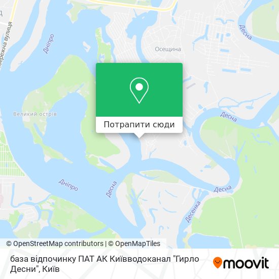 Карта база відпочинку ПАТ АК Київводоканал "Гирло Десни"